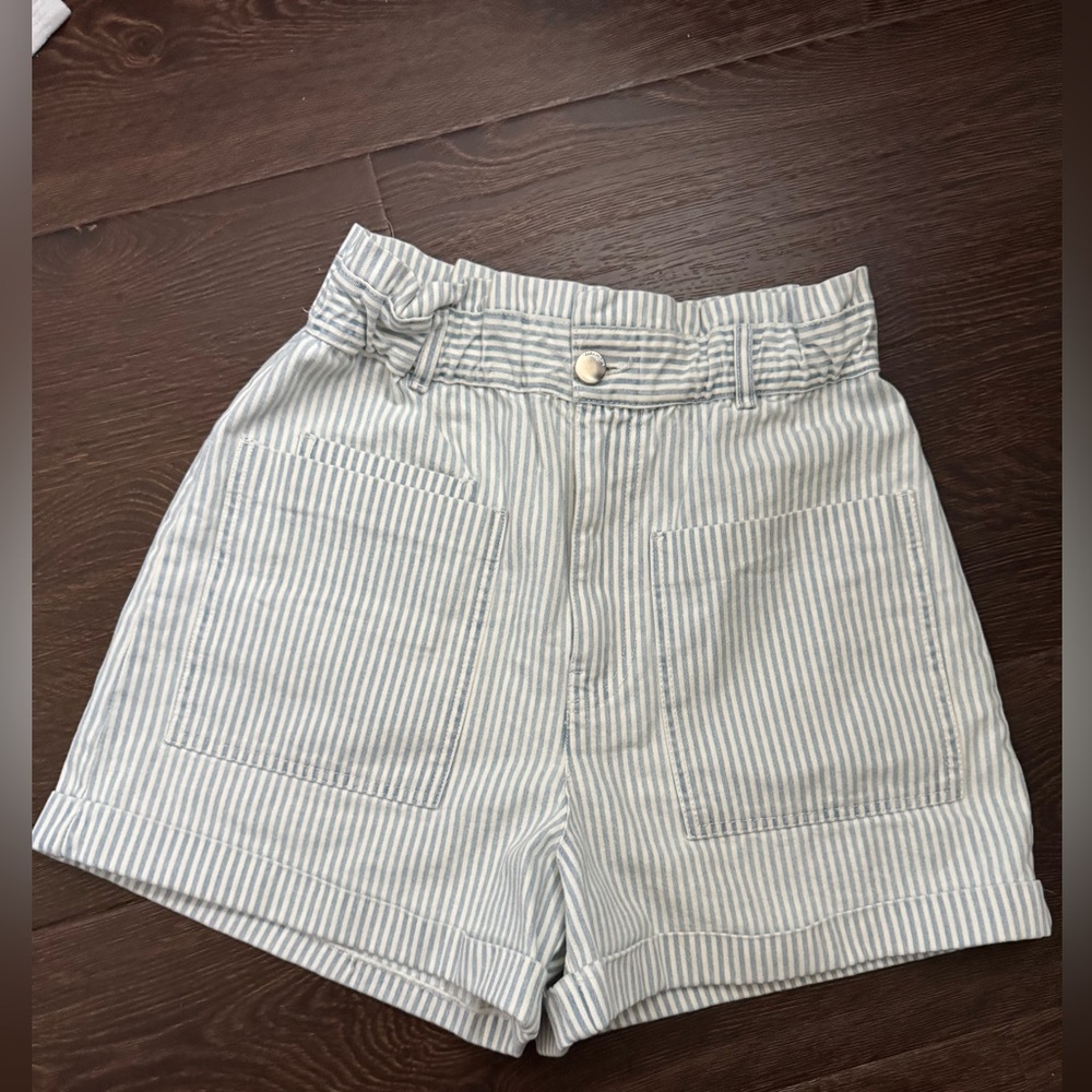 Zara Light Blue and White Striped Trousers